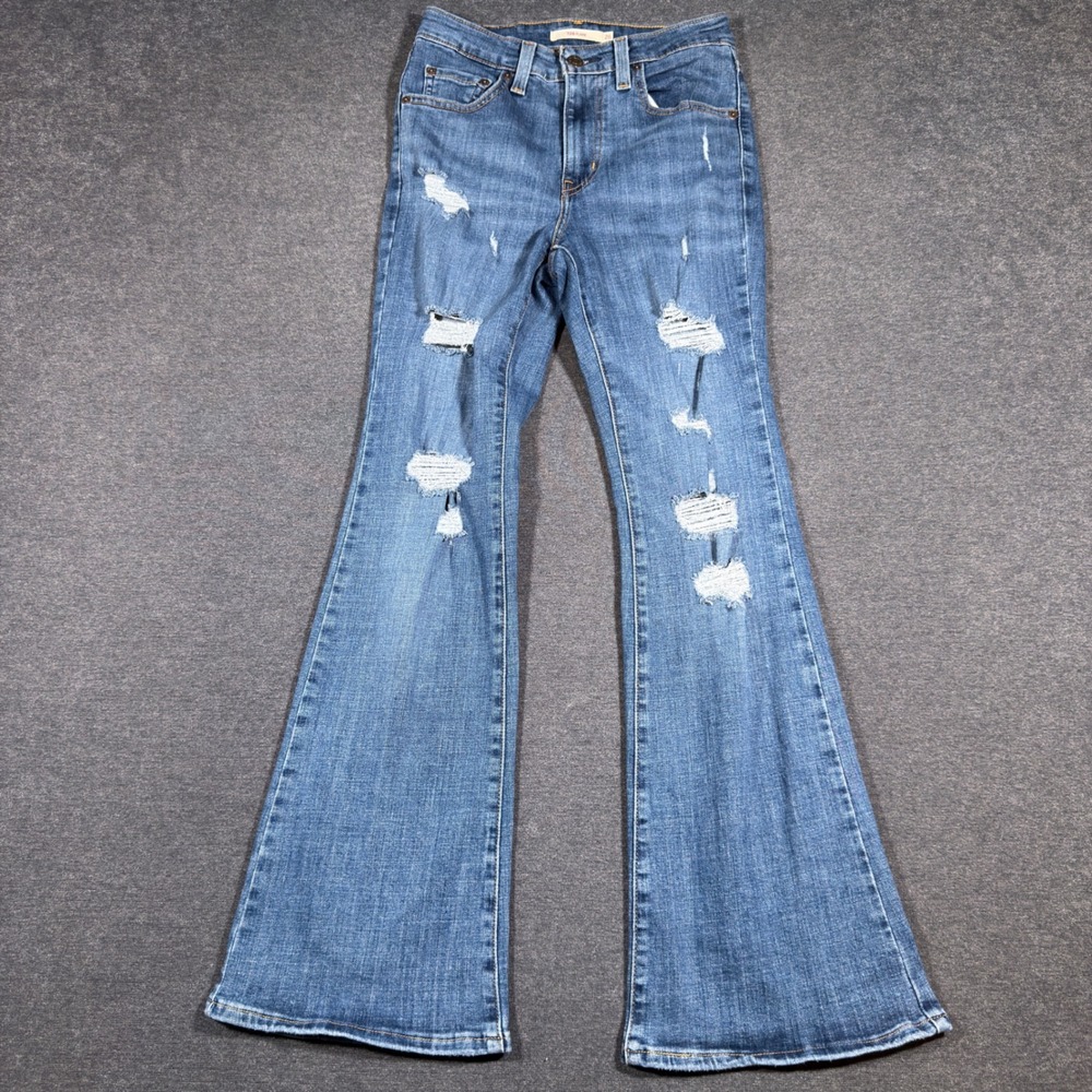 Levi's 726 Flare Jeans Womens 26‎ Blue High Rise Distressed Denim Bell Bottoms